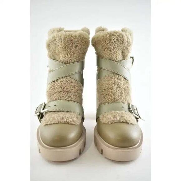 Christian Louboutin Pole Chic 70 Champignon Leather Shearling Combat Boot 39 - Picture 6 of 9